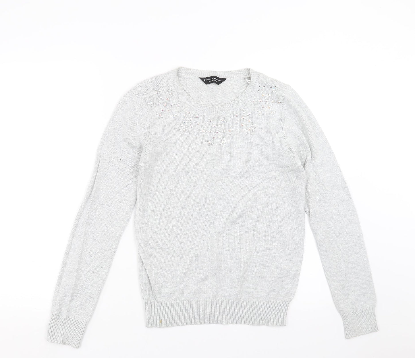 Dorothy Perkins Womens Grey  Knit Pullover Jumper Size 10  - beaded neck line