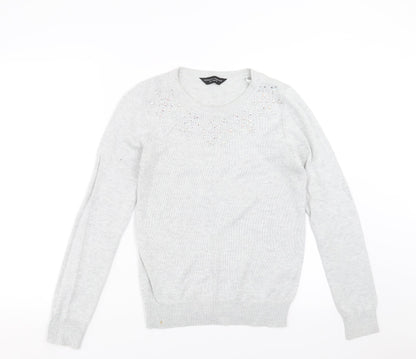 Dorothy Perkins Womens Grey  Knit Pullover Jumper Size 10  - beaded neck line