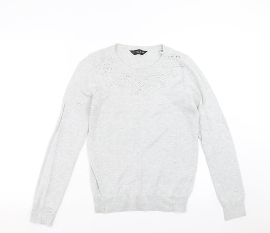 Dorothy Perkins Womens Grey  Knit Pullover Jumper Size 10  - beaded neck line