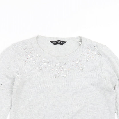 Dorothy Perkins Womens Grey  Knit Pullover Jumper Size 10  - beaded neck line