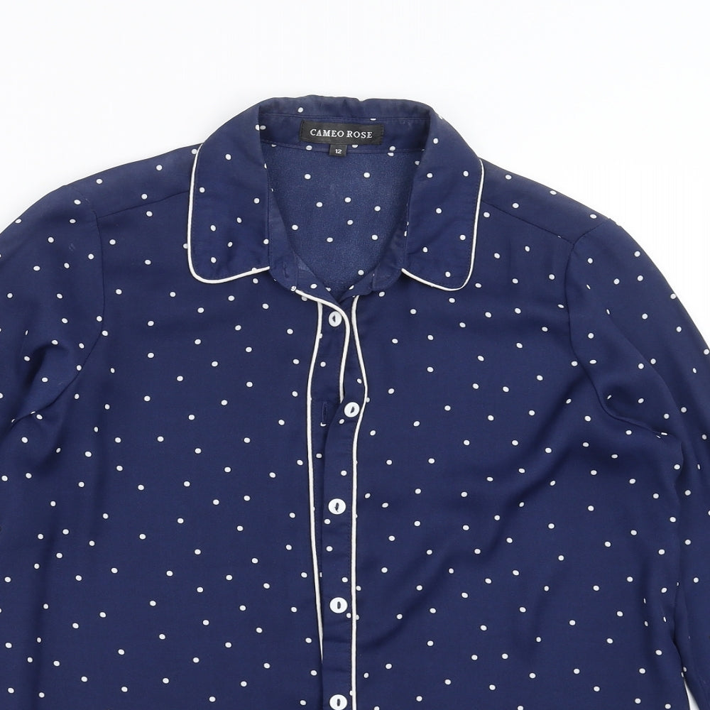 CAMEO ROSE Womens Blue Polka Dot  Basic Blouse Size 12