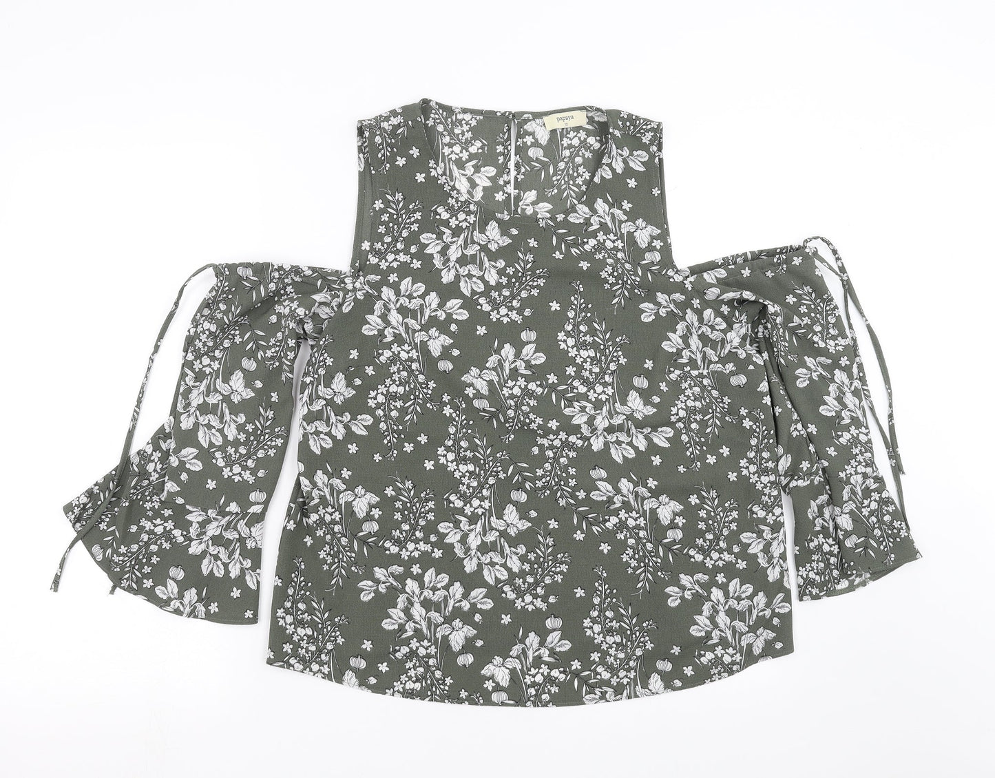 Papaya Womens Green Floral  Basic Blouse Size 12  - cold Shoulder