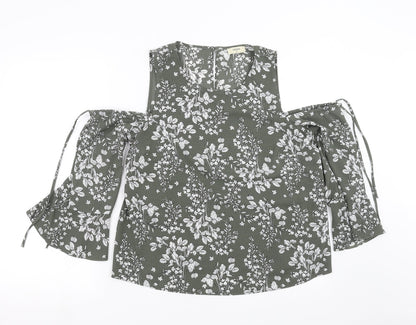Papaya Womens Green Floral  Basic Blouse Size 12  - cold Shoulder