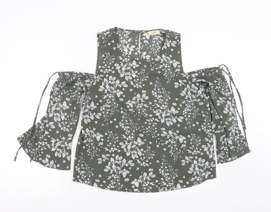 Papaya Womens Green Floral  Basic Blouse Size 12  - cold Shoulder