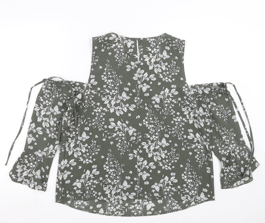 Papaya Womens Green Floral  Basic Blouse Size 12  - cold Shoulder