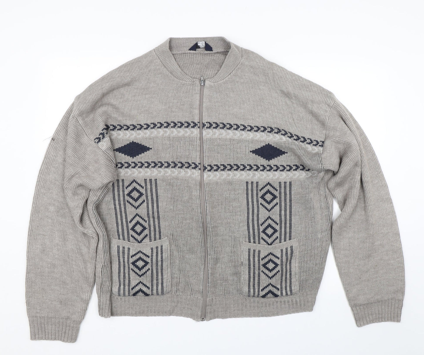 Premier man Mens Brown Argyle/Diamond  Full Zip Jumper Size XL