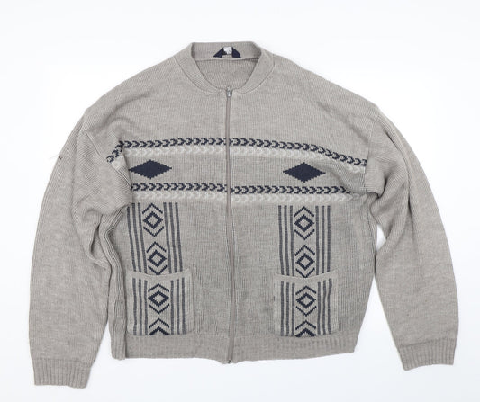 Premier man Mens Brown Argyle/Diamond  Full Zip Jumper Size XL