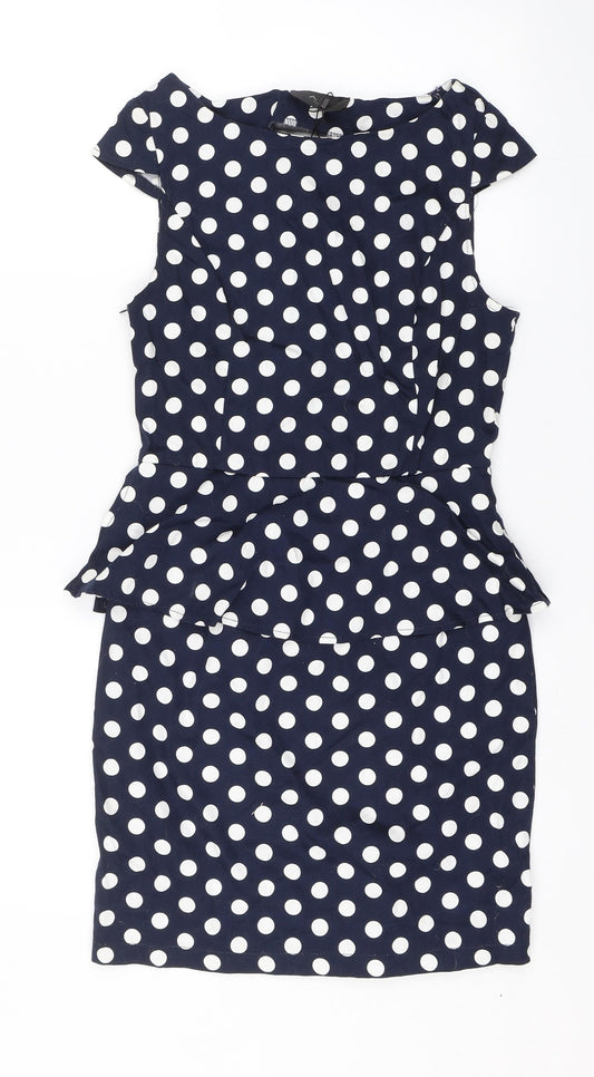 AX Paris Womens Blue Polka Dot  T-Shirt Dress  Size 8