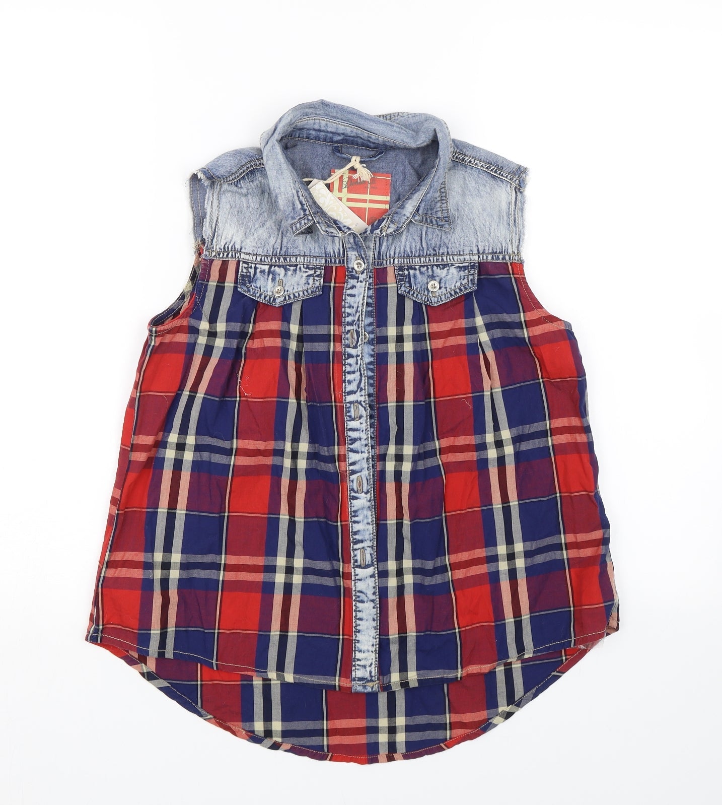 Denim & co Womens Red Check  Basic Tank Size 6