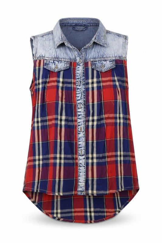 Denim & co Womens Red Check  Basic Tank Size 6