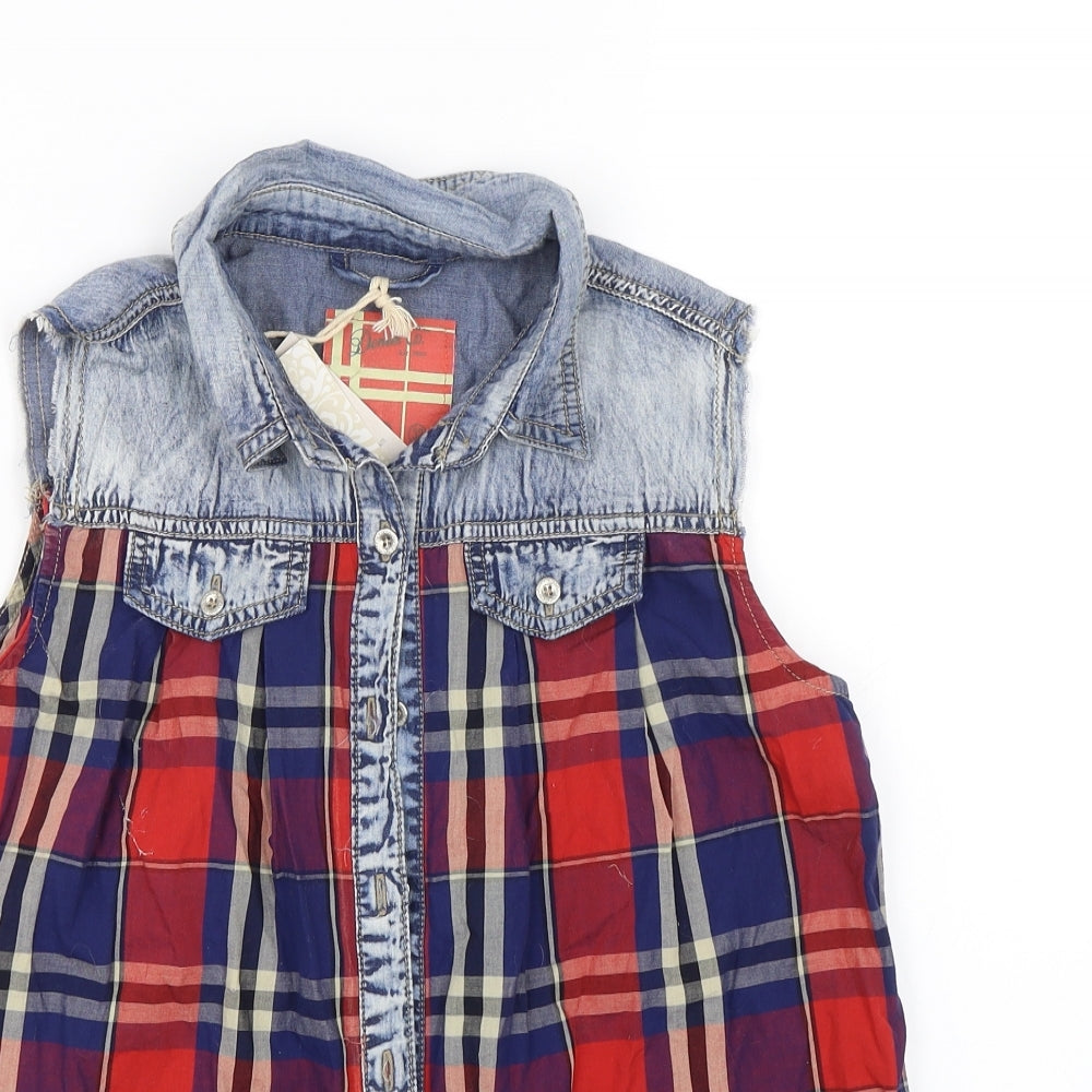 Denim & co Womens Red Check  Basic Tank Size 6