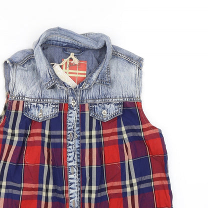 Denim & co Womens Red Check  Basic Tank Size 6