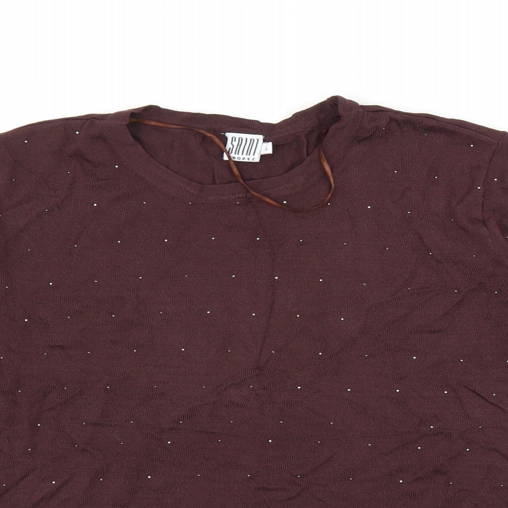 Womens UK Size L Saint Tropez Brown Basic Blouse