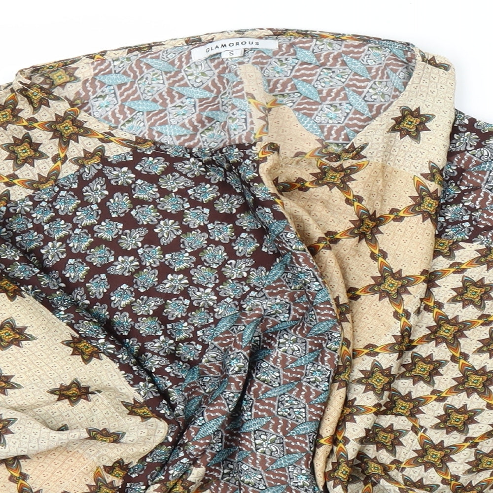 Glamorous Womens Beige Floral  Basic Blouse Size S