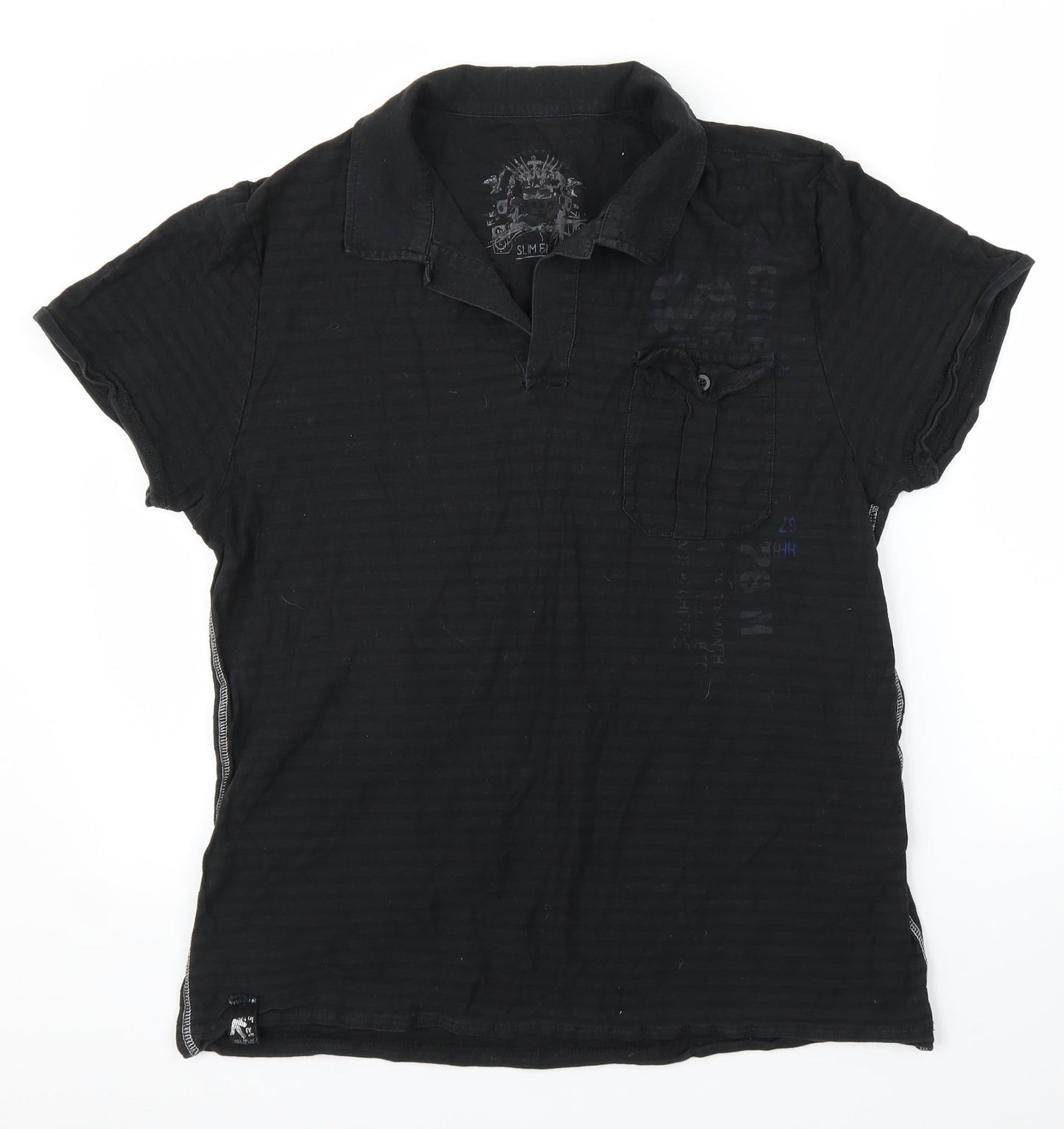 Preworn Mens Black Striped   Polo Size L