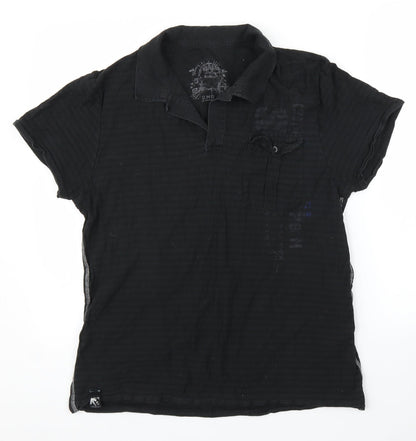 Preworn Mens Black Striped   Polo Size L