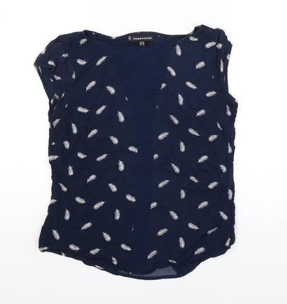 Womens UK Size 8 Warehouse Blue Basic T-Shirt