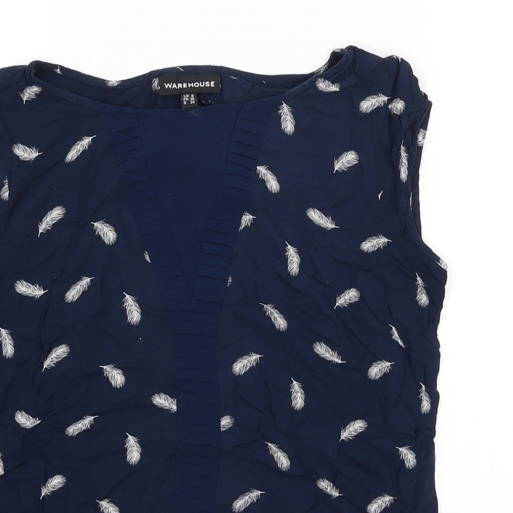 Womens UK Size 8 Warehouse Blue Basic T-Shirt