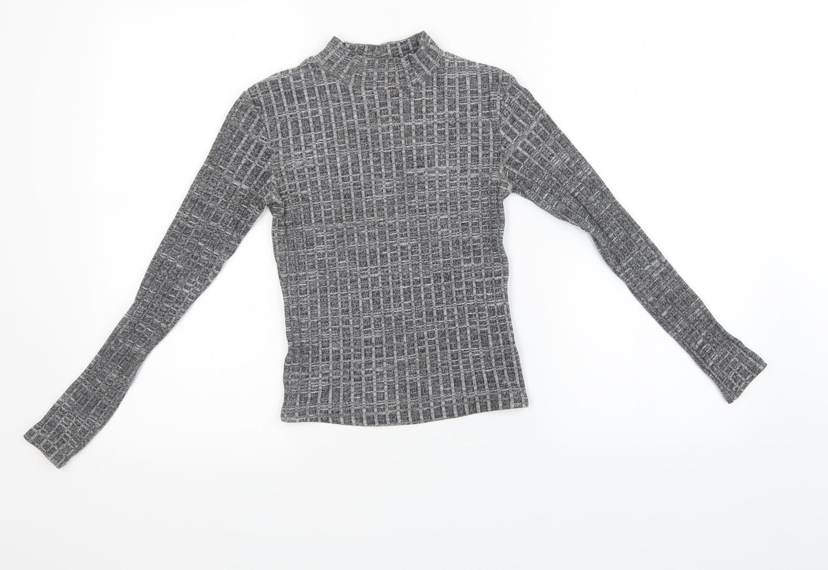Additional front view of Miss Selfridge women’s grey knit pullover sweatshirt, size UK 8