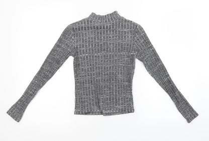 Back view of Miss Selfridge women’s grey knit pullover sweatshirt, size UK 8