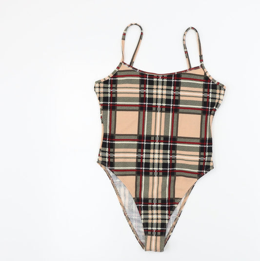 SheIn Womens Pink Check  Bodysuit One-Piece Size XS