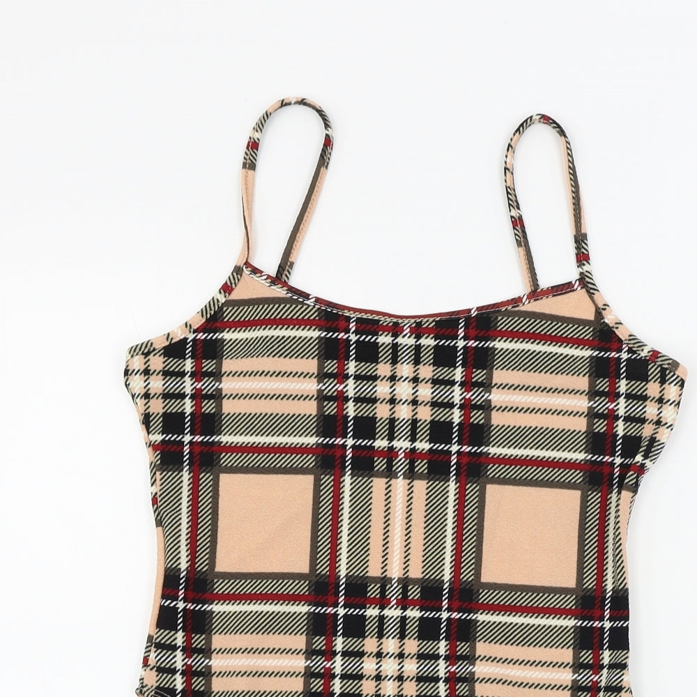 SheIn Womens Pink Check  Bodysuit One-Piece Size XS