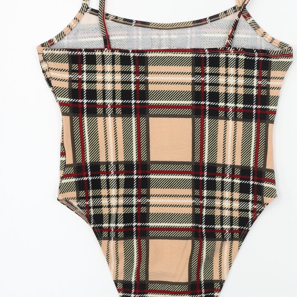 SheIn Womens Pink Check  Bodysuit One-Piece Size XS