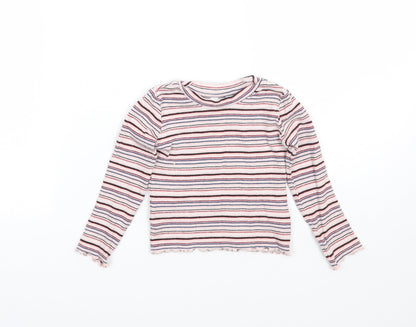M&Co Girls Pink Striped  Basic T-Shirt Size 24 Months