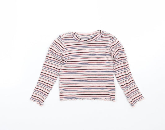M&Co Girls Pink Striped  Basic T-Shirt Size 24 Months