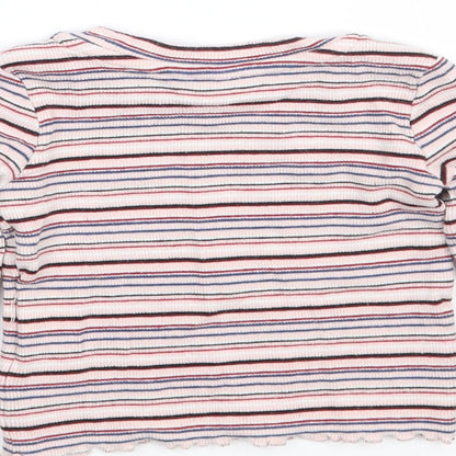 M&Co Girls Pink Striped  Basic T-Shirt Size 24 Months