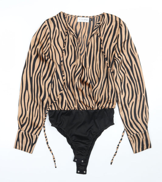 In the Style Womens Brown Animal Print  Bodysuit One-Piece Size 6