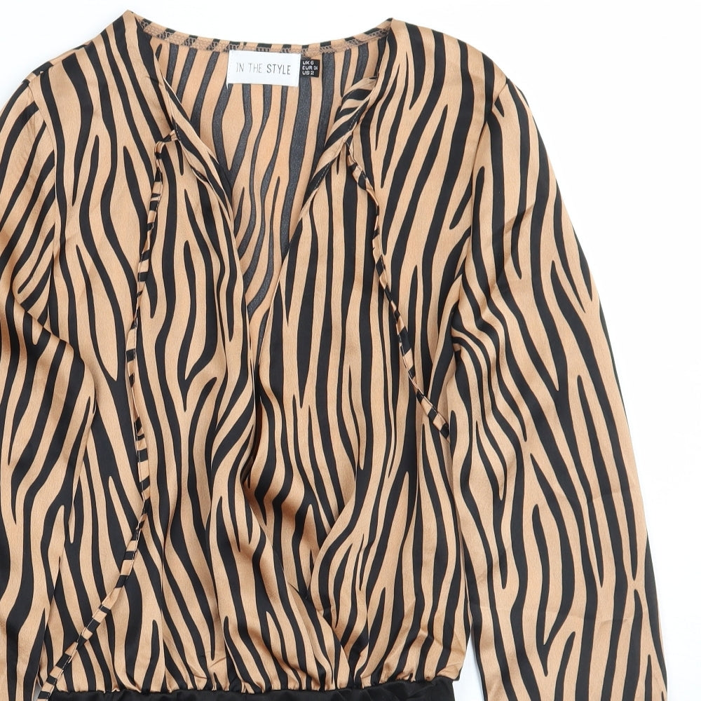 In the Style Womens Brown Animal Print  Bodysuit One-Piece Size 6