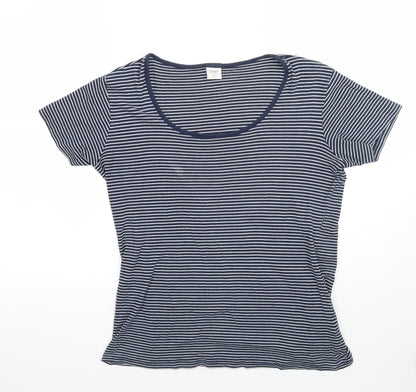 Cotton Traders Womens White Striped  Basic T-Shirt Size 12