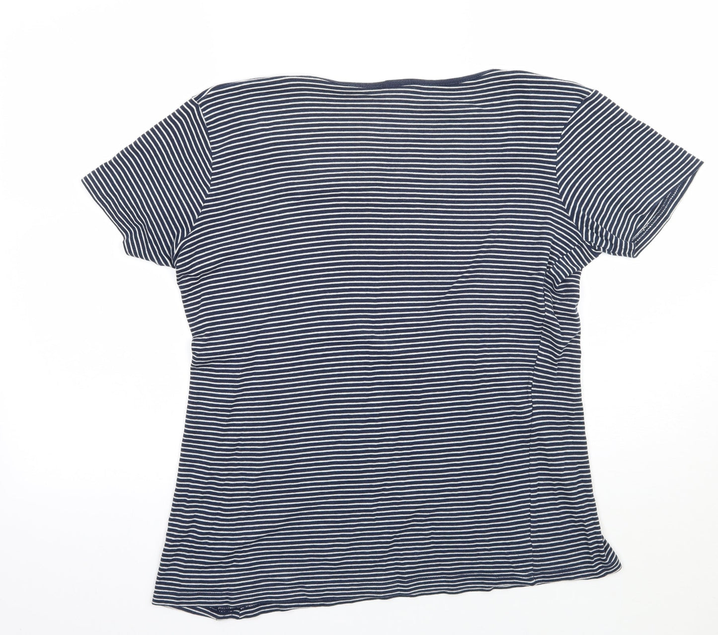 Cotton Traders Womens White Striped  Basic T-Shirt Size 12