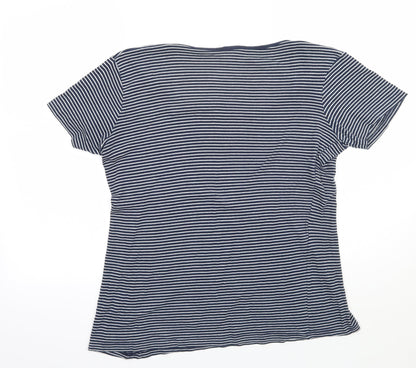 Cotton Traders Womens White Striped  Basic T-Shirt Size 12