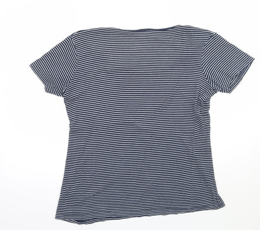 Cotton Traders Womens White Striped  Basic T-Shirt Size 12