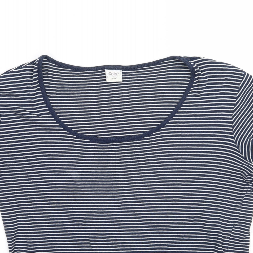 Cotton Traders Womens White Striped  Basic T-Shirt Size 12