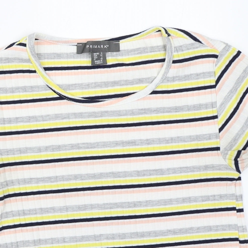 Primark Womens White Striped  Basic T-Shirt Size 6