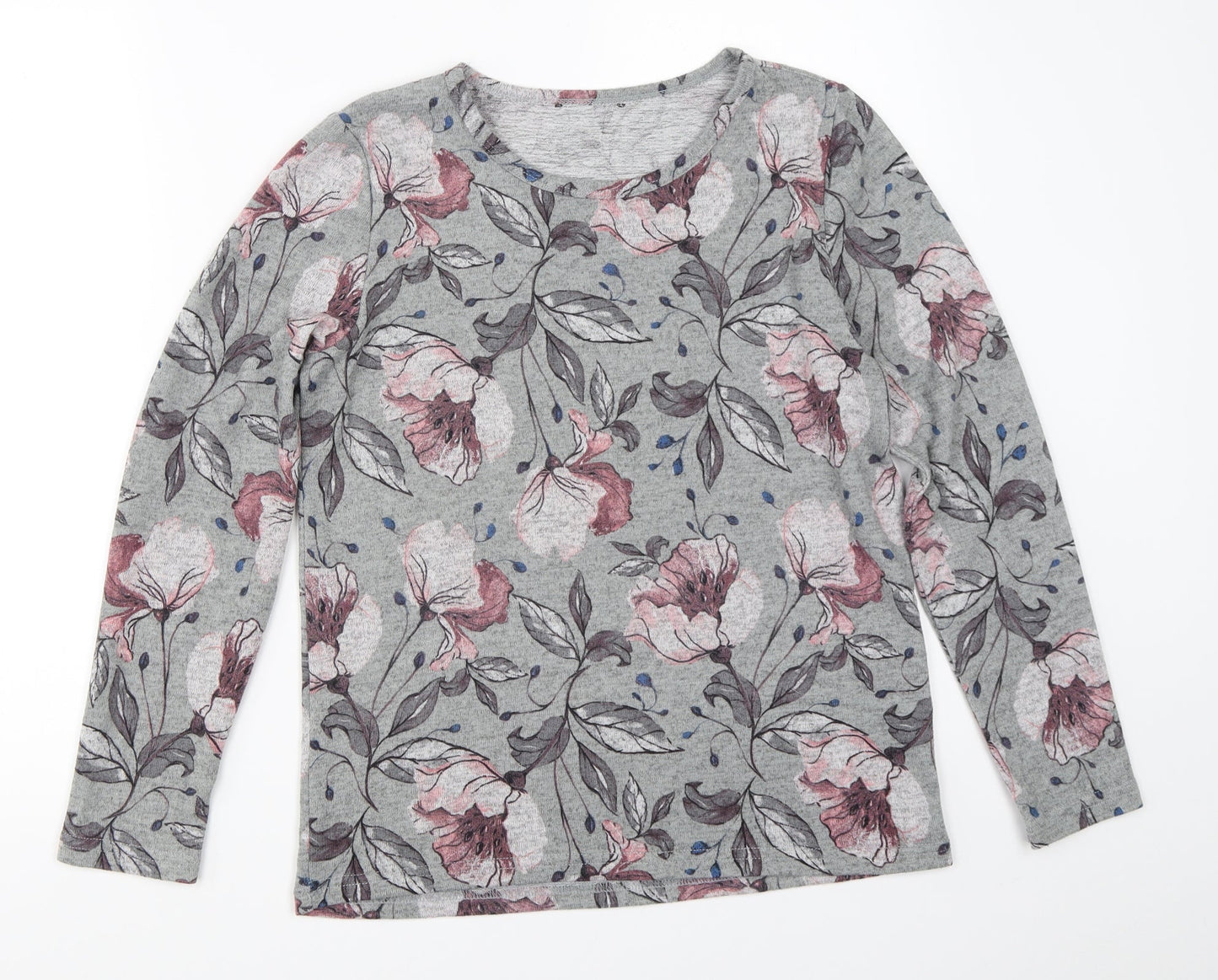 Klass Womens Grey Floral  Pullover Jumper Size S