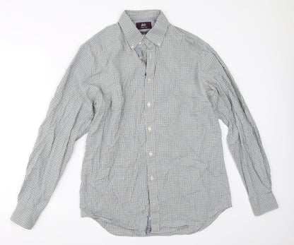 Mens UK Size 16 Marks and Spencer Green  Button-Up Long Sleeve Casual Shirt