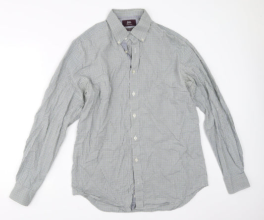 Mens UK Size 16 Marks and Spencer Green  Button-Up Long Sleeve Casual Shirt