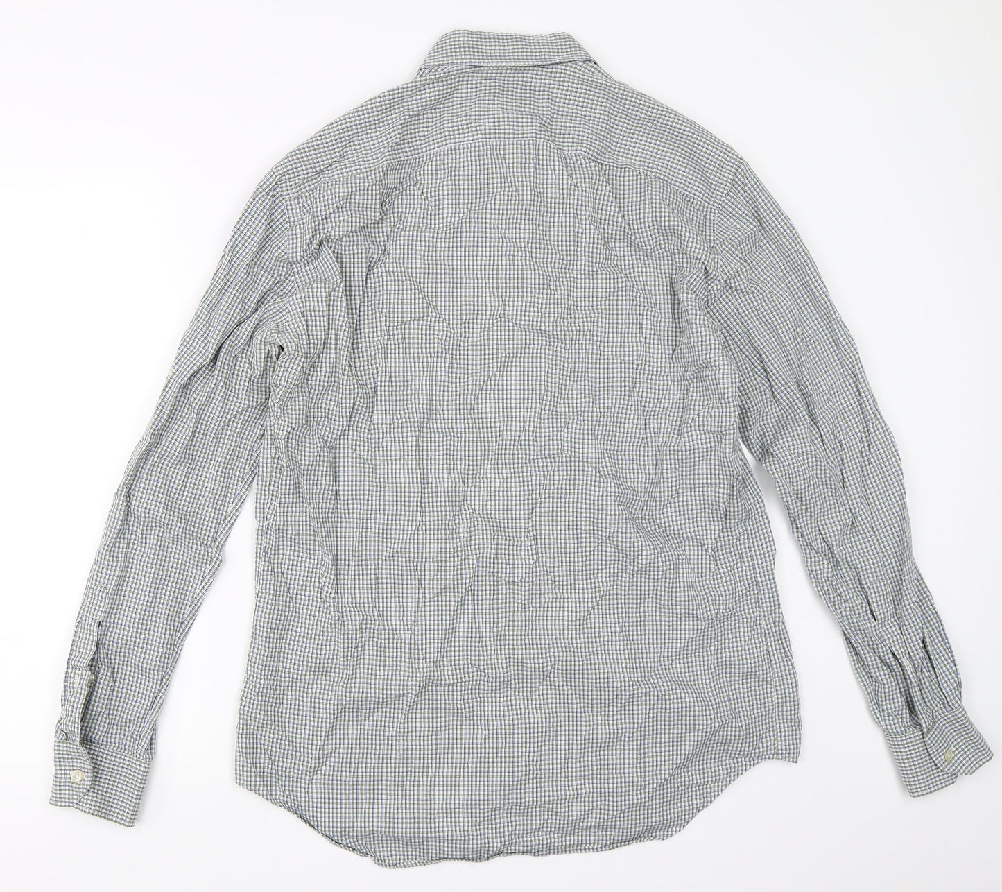 Mens UK Size 16 Marks and Spencer Green  Button-Up Long Sleeve Casual Shirt