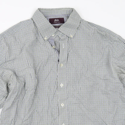 Mens UK Size 16 Marks and Spencer Green  Button-Up Long Sleeve Casual Shirt