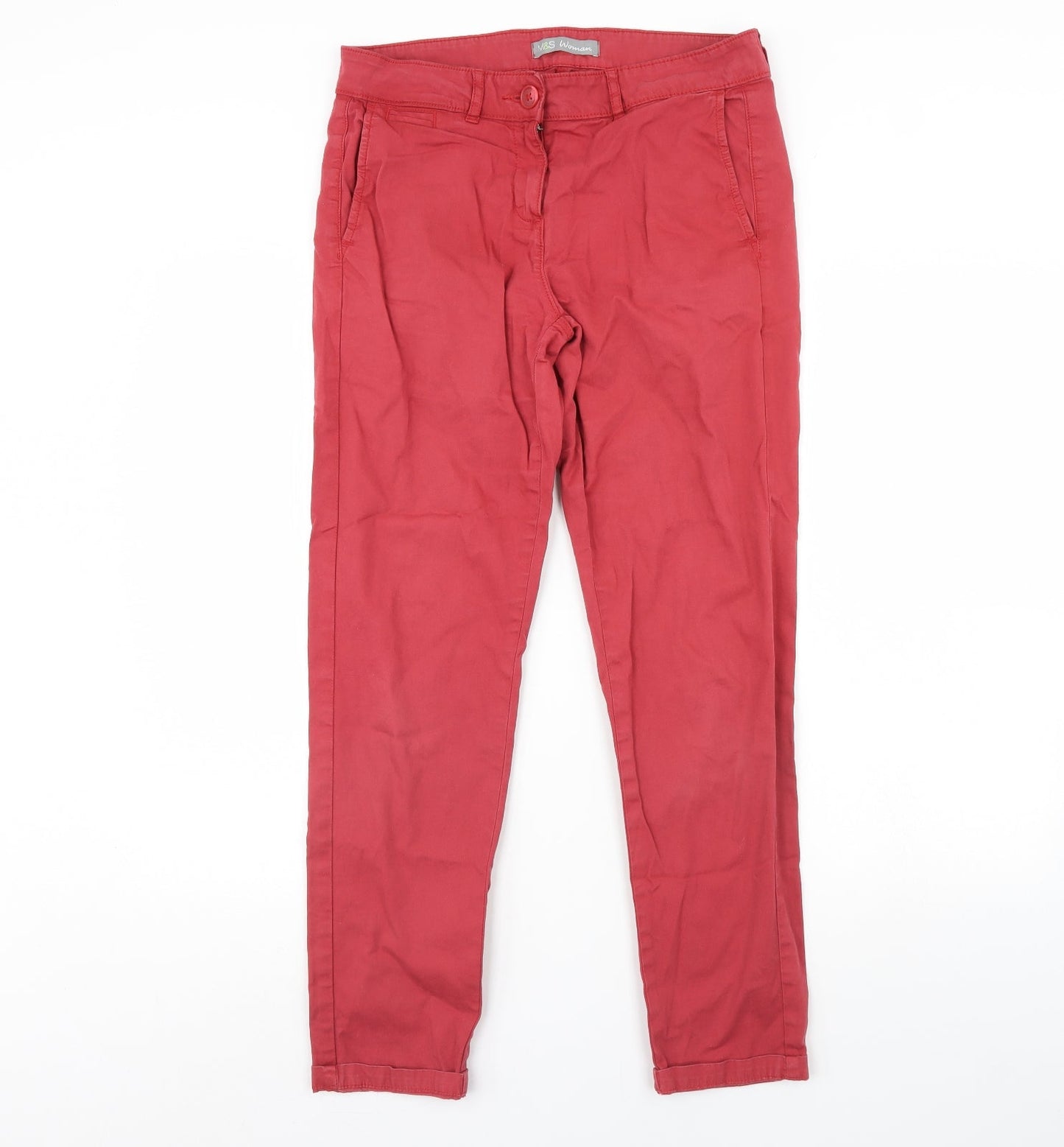m&s Womens Red   Skinny Jeans Size 10 L30 in