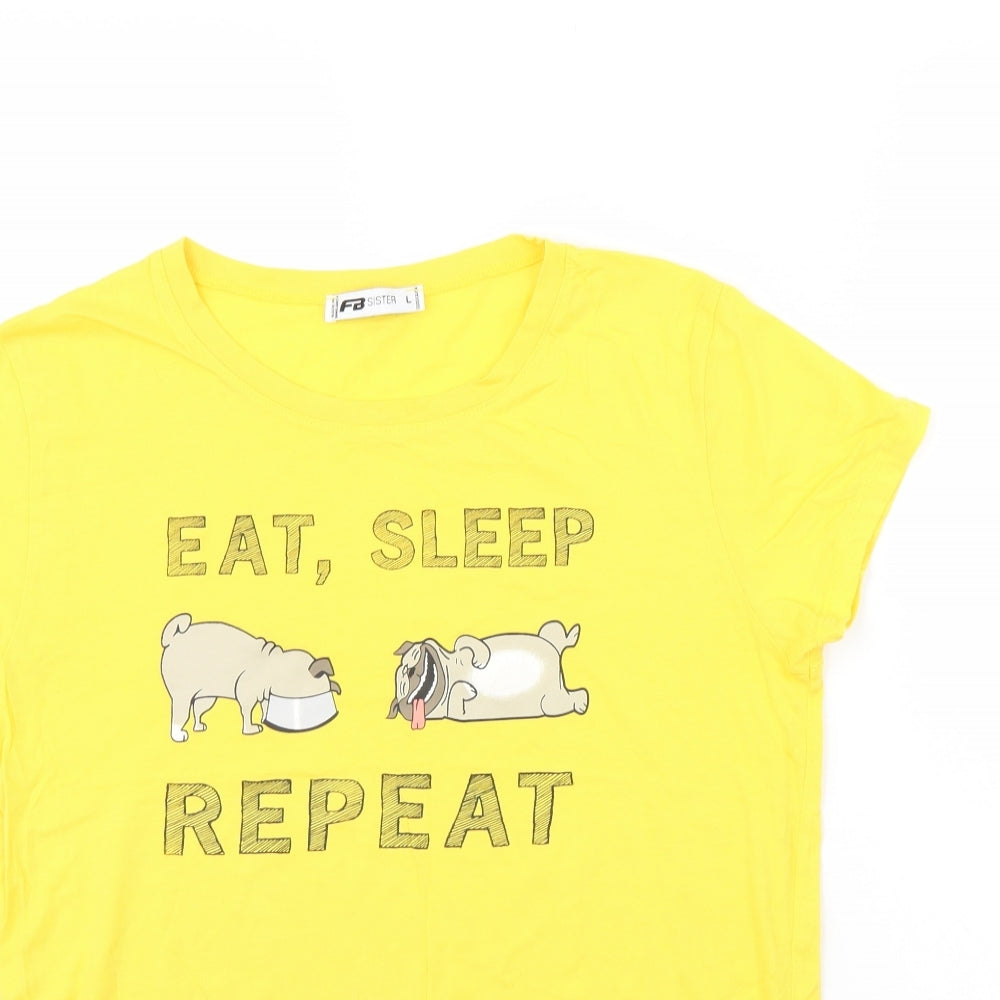 Womens UK Size L FB sister Yellow Basic T-Shirt