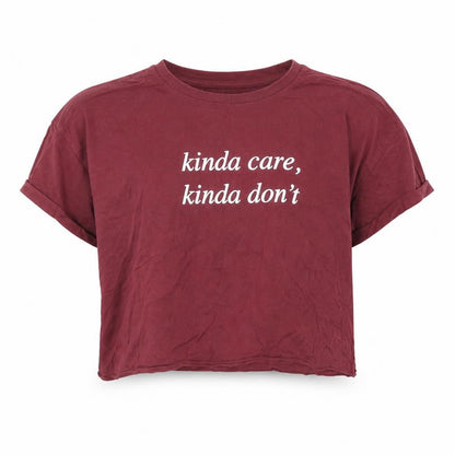 Front view of New Look girls’ purple cropped t-shirt, size 12, years - kinda care kinda dont