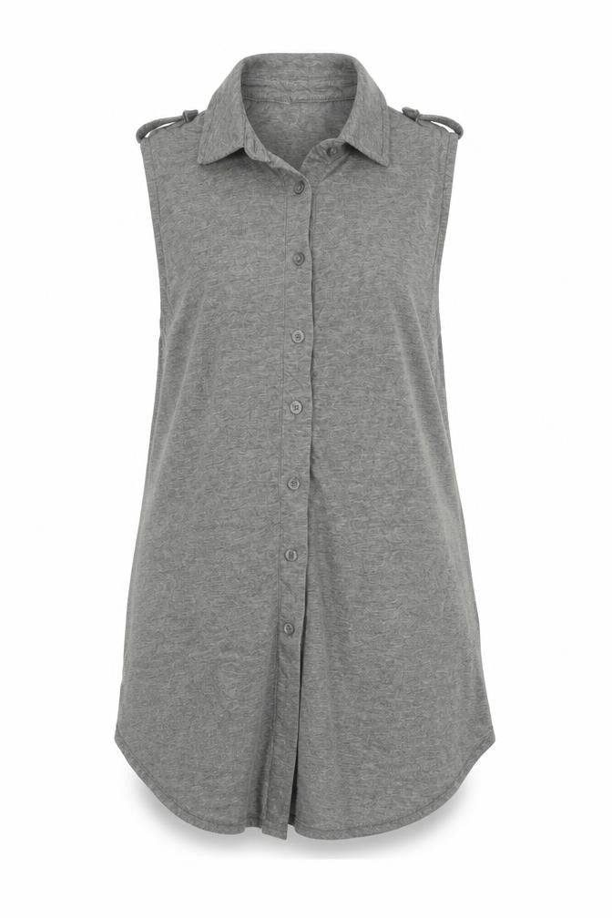 Womens UK Size 10 Internacionale Grey Basic Button-Up