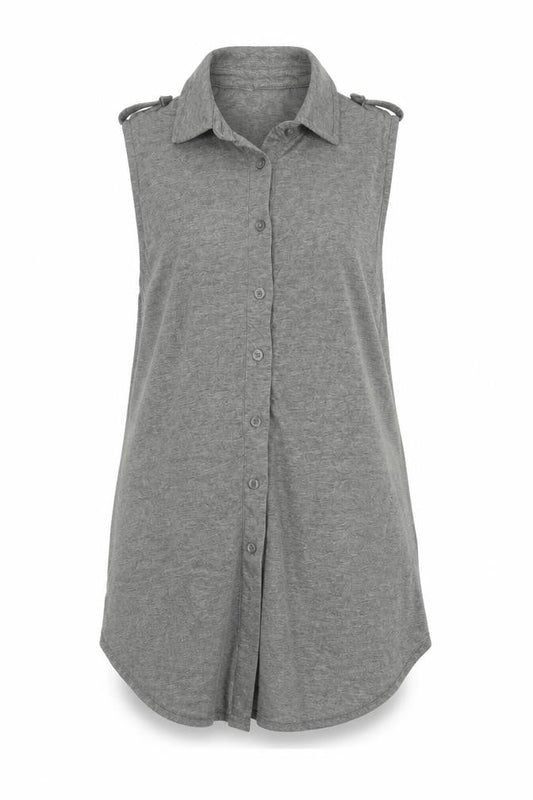 Womens UK Size 10 Internacionale Grey Basic Button-Up