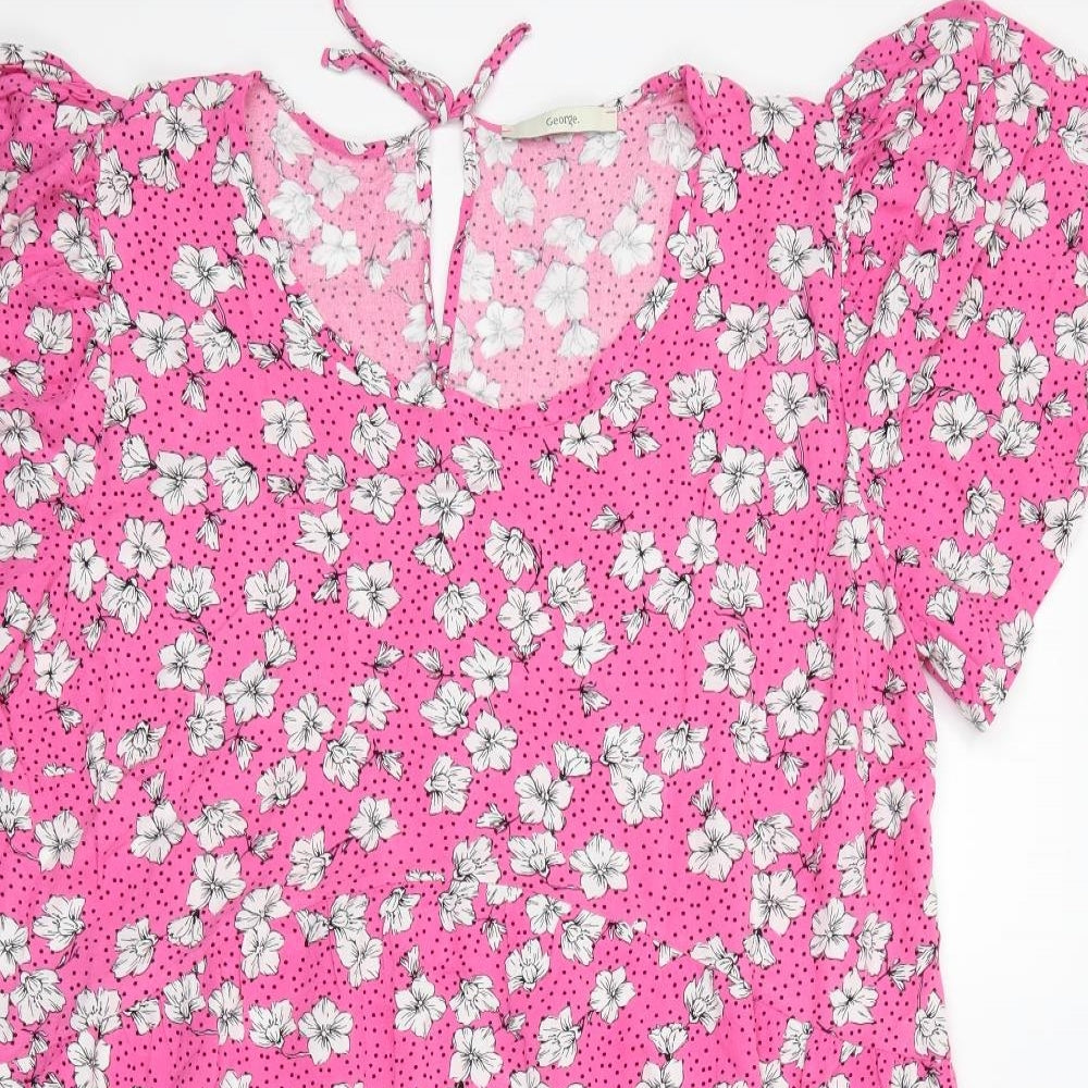 George Womens Pink Floral  A-Line    - George Pink Dress Floral