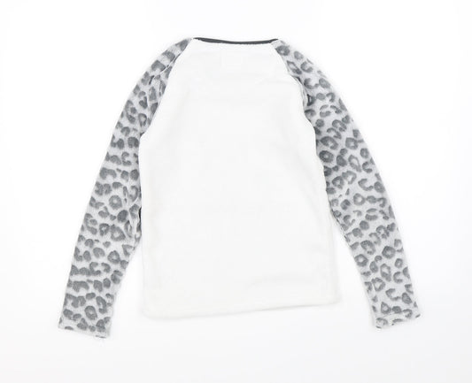 Primark Girls White Animal Print   Pyjama Top Size 9-10 Years  - cat